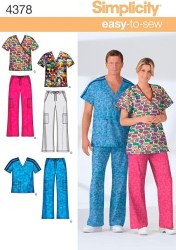 4378  SIMPLICITY SCRUBS UNISEX EZ TOPS ,LO RISER BOTTOMS PATTERN XS-M, M-XL CHOICE uncut